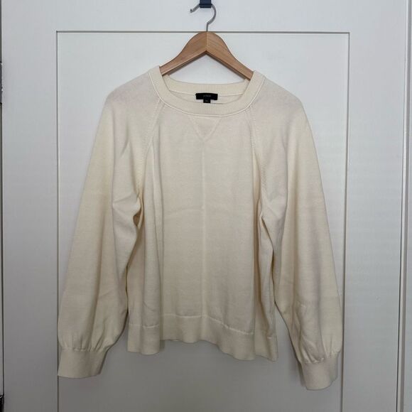 J Crew Sweater Womens Sz XL Ivory Knit Cotton Cashmere Pullover Preppy Comfort - Picture 1 of 12